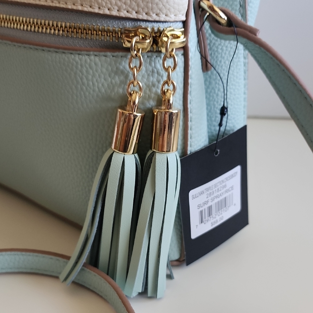 Nanette Lepore Cream & Light Blue Sullivan Three-Compartment Crossbody Bag NWT - Picture 4 of 10